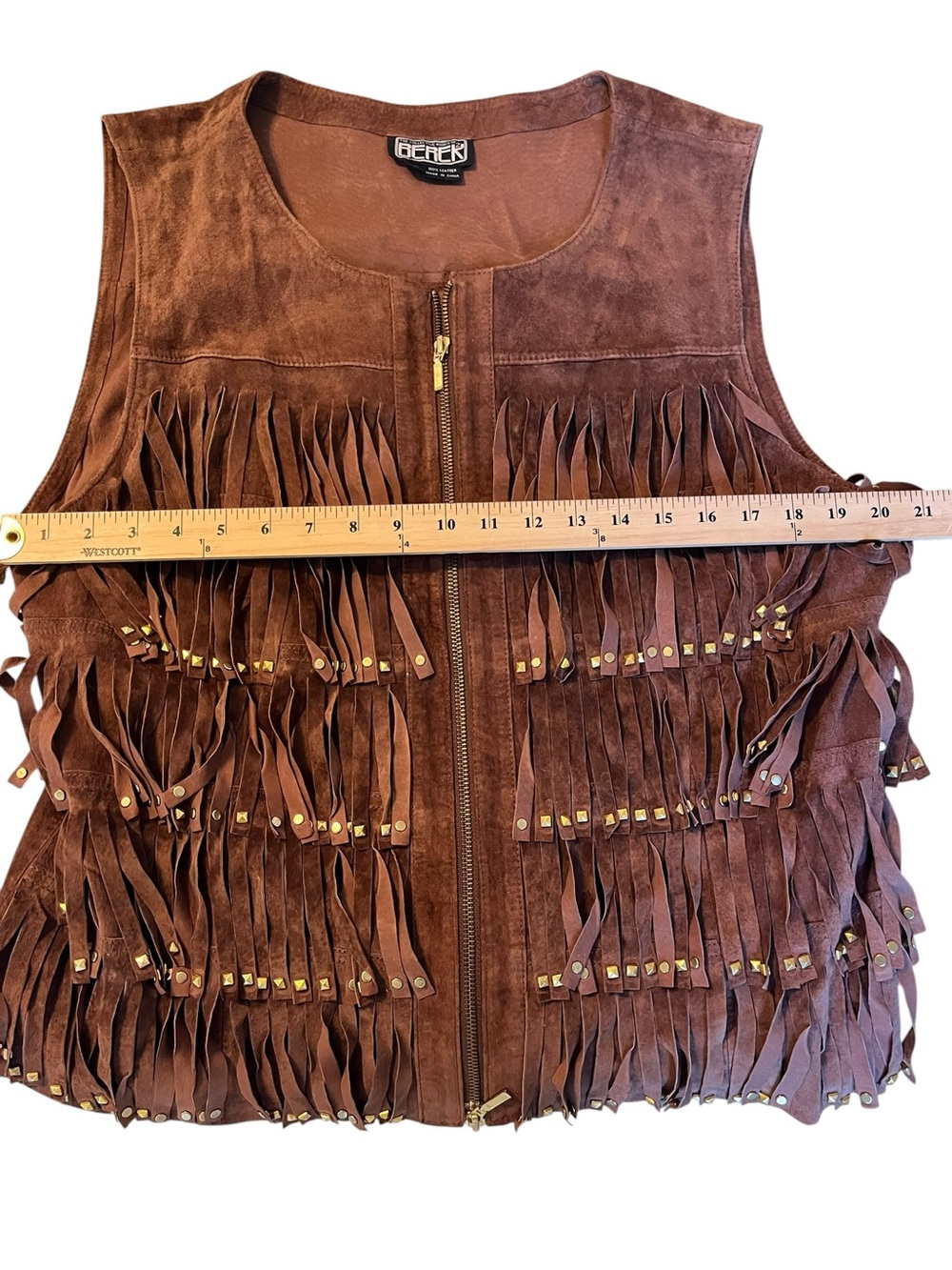 Vintage Leather Fringe Vest Studded Western Coastal Cowgirl Country Concert XL - Picture 6 of 7